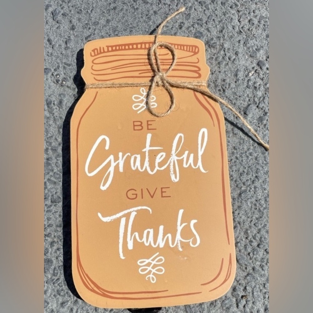 NWT Be Grateful Brown Mason Jar Wall Decor Sign